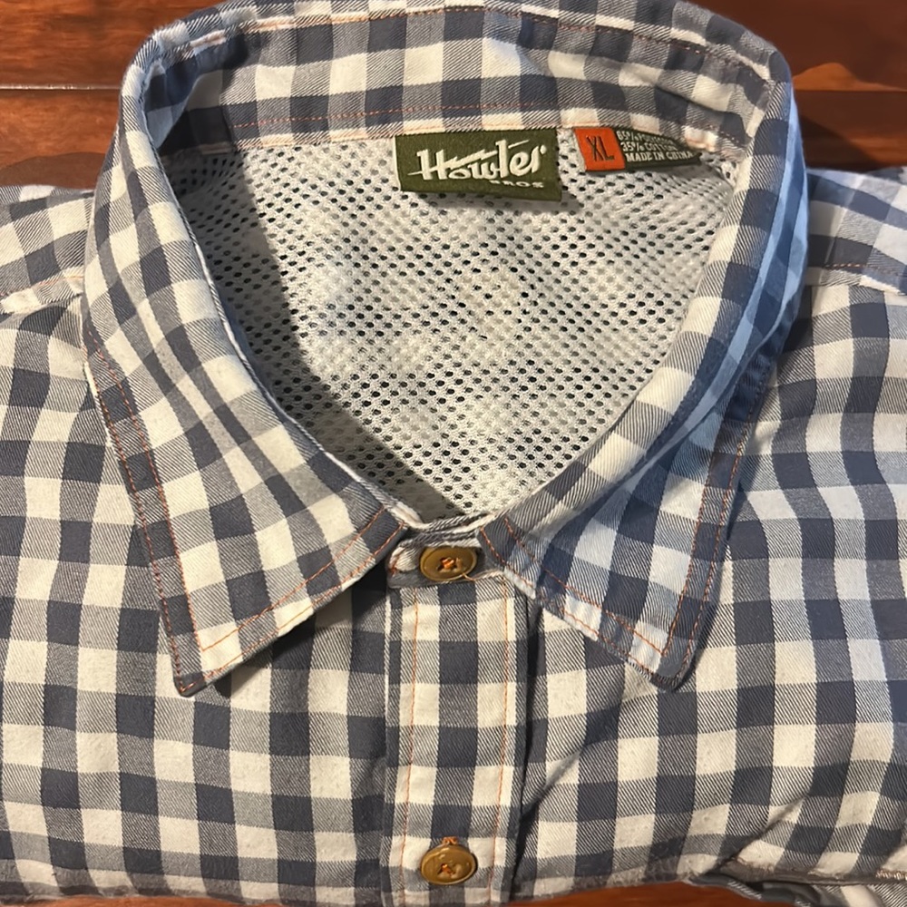 Howler Brothers Blue and White Plaid Casual Button-Down Shirt